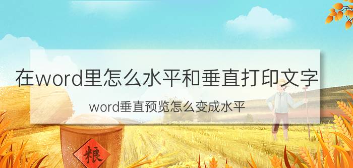 在word里怎么水平和垂直打印文字 word垂直预览怎么变成水平？